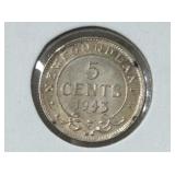 1943 Nfld 5cents Ms-64