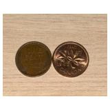 1939 USA Wheat Cent and 1963 Canadian One Cent