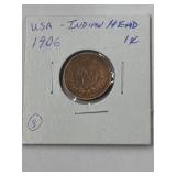 1906 USA 1 Cent Coin - Indian Head