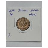 1905 USA 1 Cent Coin - Indian Head