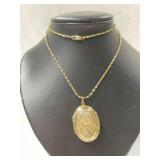 Vintage Etched Goldtone Locket on 24 " Gold