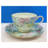 Shelley Teacup & Saucer - mint green with flowers