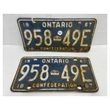 Ontario 1967 Set of License Plates