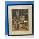 Framed Wood Block Print Signed K. Seaver 1959