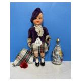 Celluloid Scottish Doll and Vintage Santa Ornament