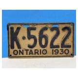 Ontario 1930 K 5622 License Plate