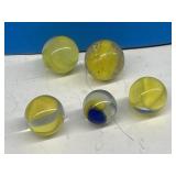 5 Manganese Coloured Marbles - Victorian Glass