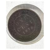 1876 H Canadian One Cent Coin - F