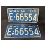 1965 Ontario License Plates - pair