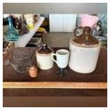 2 stoneware jugs, mug, wire mesh decor, lincolns birthplace souvenir