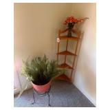 Corner shelf, plant stand, vase, planter (has damage)