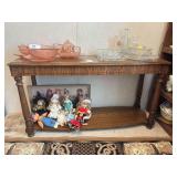 Sofa table 4’w x 16”d x 26”h excludes all contents, elephant rug 4’ x 5’