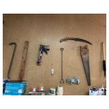 Hand saw, crow bar, & misc