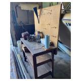 Work bench with pegboard back, rotary airless paint gun, 12v winch, 46.5”w x 25”d x 70”h