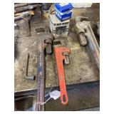 2 Ridgid pipe wrenches 12”& 18”, thermostat & gauge