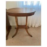 Antique side table with carved trim (some damage to trim) 23” wide x 18” deep x 27” tall