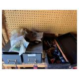 File box, vintage tool box w/ hardware, wire ties