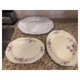 2 hand painted serving trays, white platter