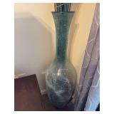 Aqua speckled tall glass vase with floral stems 39 1/2" x 3" dia