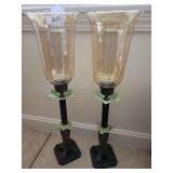 Pair of Auburn Colored Glass Candle Holders 23"tall