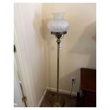 Brass Floor lamp w/ etched shade (Victorian style)