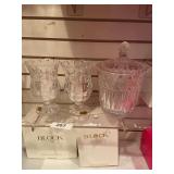 Block Crystal Tulip Garden 7” Hurricane Set/2, Tulip Garden Biscuit Barrel