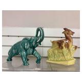 Unmarked McCoy teal elephant and marked McCoy deer planter