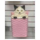 McCoy cat in wicker basket cookie jar