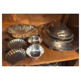 Silverplate tray, bowls, misc