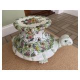 Vintage Italian Ceramic Floral Chinoiserie Regency Turtle Garden Stool