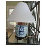 Asian blue and white ginger jar lamp 20” tall