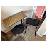 Two Desk Trays and Oval Stool