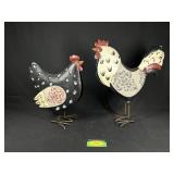 Matching Metal Rooster and Chicken Statues