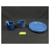 Five Enamelware Plates & Two Mugs