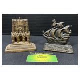 2 Cast Book Ends: Spanish Ship and Cathedral