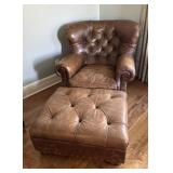 Tufted Leather armchair & footstool ottoman