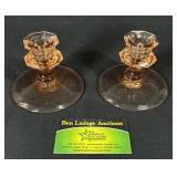 2 Pink Depression Glass Candle Stick Holders