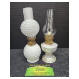 2 Vintage minature oil lamps milk glass &