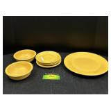 7 Pcs Vintage Yellow Fiesta Bowls, plate, and more