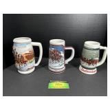 3 Holiday Clydesdale Budweiser Steins