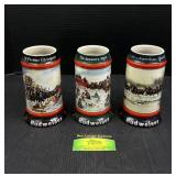 1990,1991 & 1992 Budweiser Holiday Beer Steins