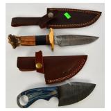 2 Custom Handmade Damascus Fixed Blade Knives