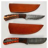 2 Custom Handmade Damascus Fixed Blade Knives