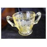 Vtg Depression Yellow Glass 2 Handled Sugar Dish