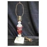 Vtg Ruby Red & Glass Lamp w/Marble Base