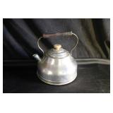 Vtg Aluminum Tea Kettle w/wooden handle