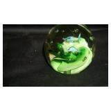 Art Glass Paperweight  Fish Green Swirl