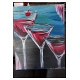 Three Martini Glass painting on canvas  Wine/desin