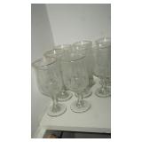 Eight Clear Tea Glasses with Christmas Scene