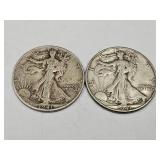2- 1941 D Walking LIberty Half Dollar Silver Coins